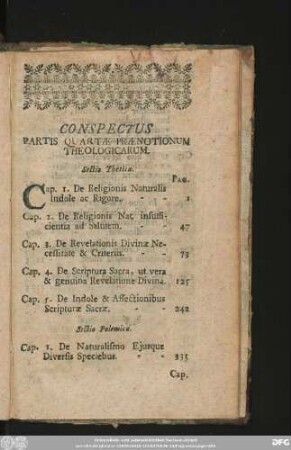 Conspectus Partis Quartae Praenotionum Theologicarum.