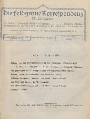 4.1916: Zeitungsdienst Feldgrau