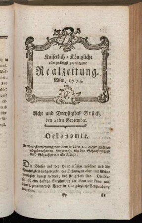 Acht und Dreysigstes Stück; den 21ten September. Wien, 1775.