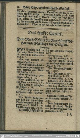 Das fünffte Capitel. Von Dem Rath-Schluß der Erwehlung Beharrlich-Gläubiger zur Seligkeit