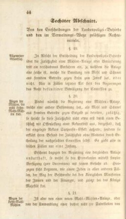 Sechster Abschnitt. Von den Entscheidungen der Landespolizei-Behörde und den im Verwaltungswege zuläßigen Rechtsmitteln