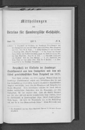 Verzeichniß der Einkünfte der Hamburger Stadtkämmerei aus dem Landgebiete und dem mit Lübeck gemeinschaftlichen Amte Bergedorf um 1625.