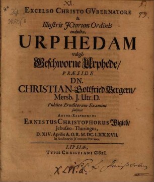 Diss. de urpheda, vulgo geschworne Urphede