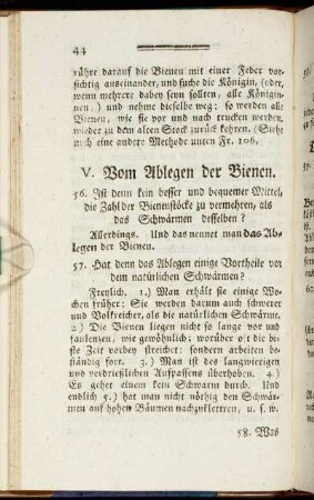 V. Vom Ablegen der Bienen.