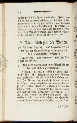 V. Vom Ablegen der Bienen.