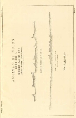 Plate I.A. Abhayagiri ruins. Section I. Buddhist-Railing Site. Longitudinal Sections. Section through A-B & C-D. Section through E-F.