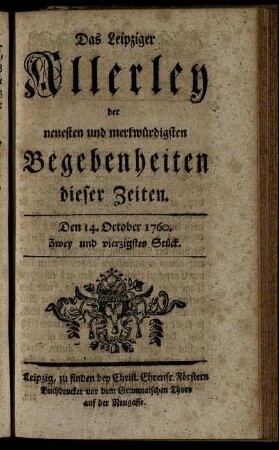 Den 14. October 1760. Zwey und vierzigstes Stück.