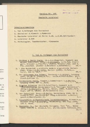 Katalog Nr. 166 Deutsche Literatur