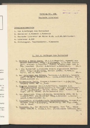 Katalog Nr. 166 Deutsche Literatur