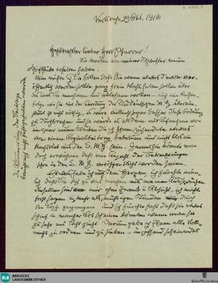 Brief von Hans Thoma an Karl Anton vom 29.10.1916 - K 3262, 7