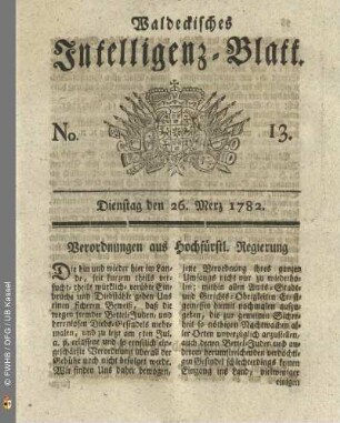 No. 13, Dienstag den 26. Merz 1782