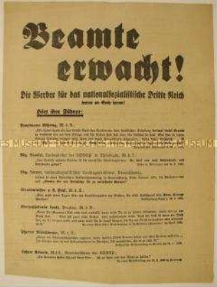 Wahlaufruf der Vereinigten Hindenburg-Ausschüsse an die Beamten zur Wiederwahl Paul von Hindenburgs