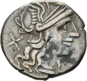 Denar des L. Trebanius mit Darstellung des Jupiter in einer Quadriga