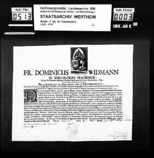 Participationes meritorum des Dominicus Widman, Provinzial des Predigerordens in Sachsen.