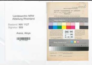 Entnazifizierung Aloys Arens , geb. 21.06.1896 (Baeckermeister)