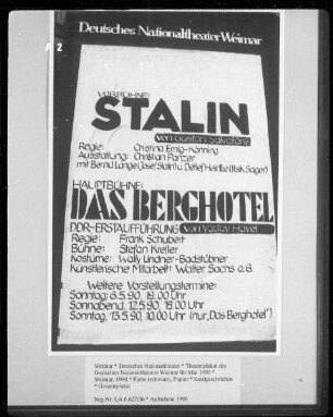 Theaterplakat des Deutschen Nationaltheaters Weimar für Mai 1990