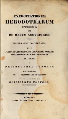 Exercitationum Herodotearum specimen I. sive de rebus Assyriorum