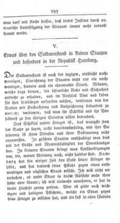V. Etwas über den Soldatenstand in kleinen Staaten und besonders in der Republik Hamburg.
