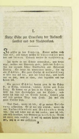 I. Kurze Sätze zur Erweckung der Aufmerksamkeit und des Nachdenkens