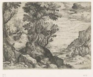 Gebirgslandschaft mit betendem Einsiedler