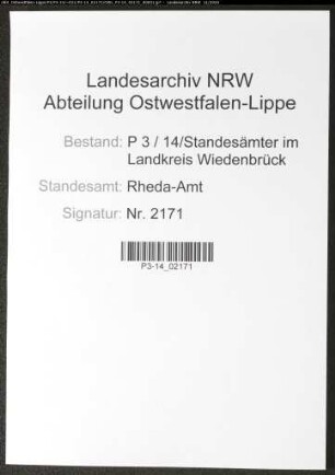 Sterberegister Standesamt Rheda-Amt