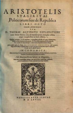 Aristotelis Stagiritae Politicorum sive de republica libri octo