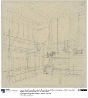 Darmstädter Zimmer für die Weltausstellung Paris 1900, Perspektive der Sofa und Fensterwand
