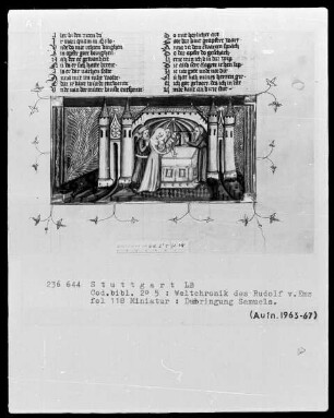 Weltchronik des Rudolf von Ems — Darbringung Samuels, Folio 118recto