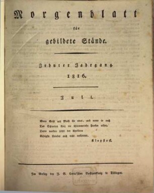 Morgenblatt für gebildete Stände. 10,2. 1816