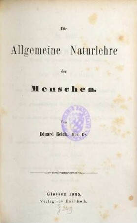Die allgemeine Naturlehre des Menschen