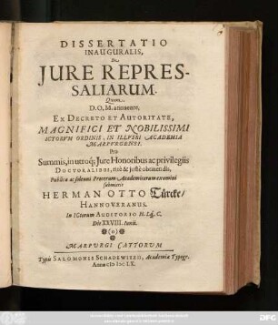 Dissertatio Inauguralis, De Iure Repressaliarum