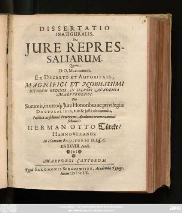 Dissertatio Inauguralis, De Iure Repressaliarum