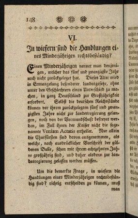 148-164, VI. In wiefern sind die Handlungen eines Minderjährigen rechtsbeständig?