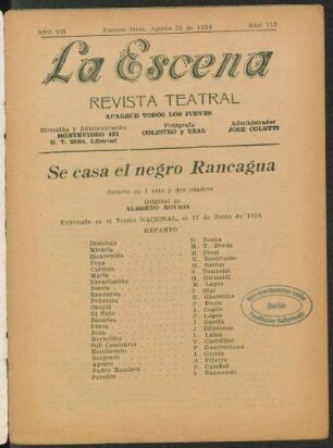 Se casa el negro Rancagua : sainete en 1 acto y dos cuadros