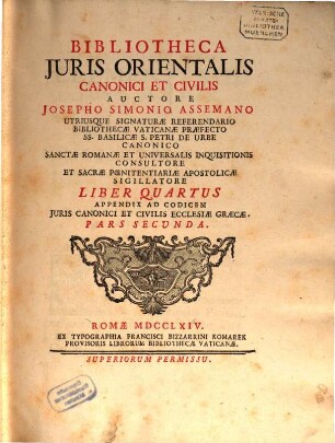 Bibliotheca Iuris Orientalis Canonici Et Civilis, 4. Appendix Ad Codicem Iuris Canonici Et Civilis Ecclesiae Graecae, Pars Secunda