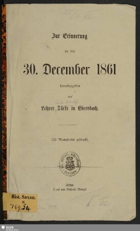 Zur Erinnerung an den 30. December 1861