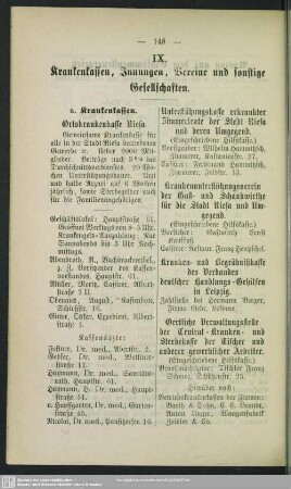 IX. Krankenkassen, Innungen, Vereine und sonstige Gesellschaften