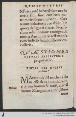 Quaestiones Futuris Presbyteris Proponendae.