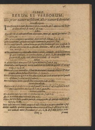Index Rerum Et Verborum, Ubi prior numerus folium, alter numeru denotat.