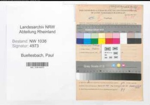 Entnazifizierung Paul Buellesbach , geb. 25.11.1908 (Klempner)