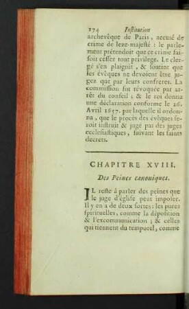 Chapitre XVIII. Des Peines canoniques.
