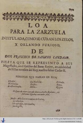 Loa para la Zarzuela de Orlando furioso.