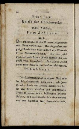 Erster Theil. Kritik des Geschmacks.