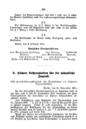 Fortbildungskosten für Turnlehrer an höheren Lehranstalten : [B. Höhere Lehranstalten für die männliche Jugend]