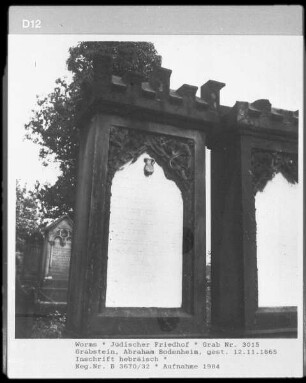 Grabstein des Abraham Bodenheim (gestorben 1865.11.12)