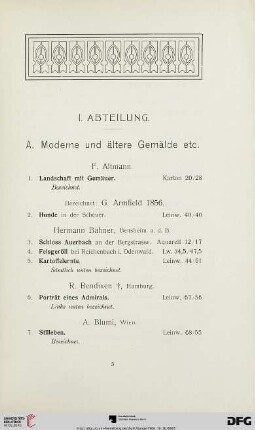 A. Moderne und ältere Gemälde (Nr. 1-191)