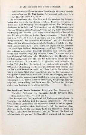 571-572 [Rezension] Fendt, Leonhard, Die alten Perikopen