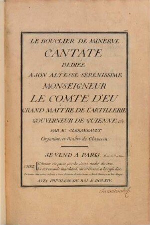 Le bouclier de Minerve : cantate