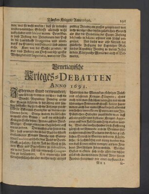 Venetianische Krieges-Debatten Anno 1691.