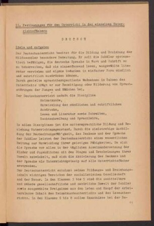 II. Festlegungen für den Unterricht in den einzelnen Unterrichtsfächern